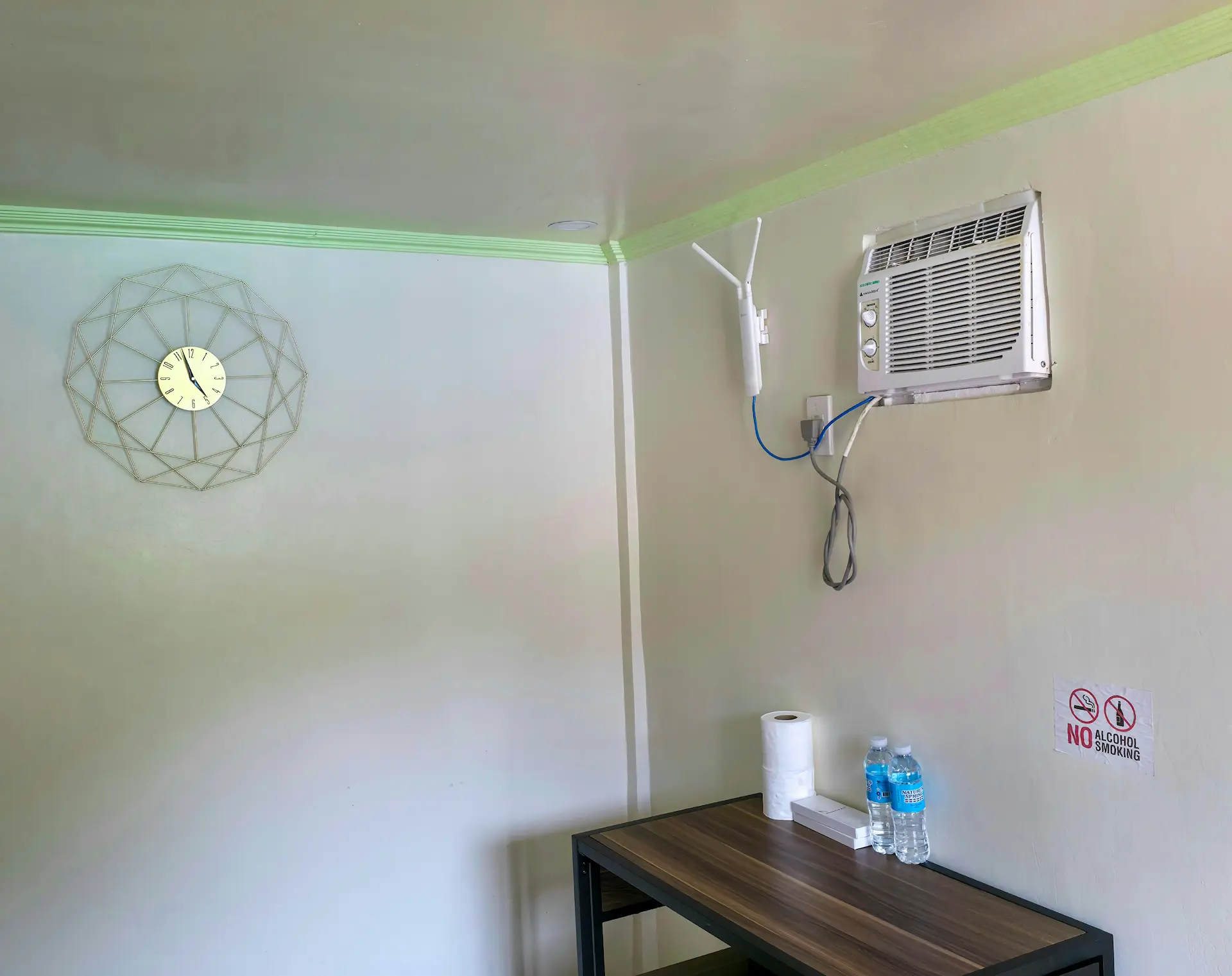 Cozy Double Room air conditioning unit and work desk